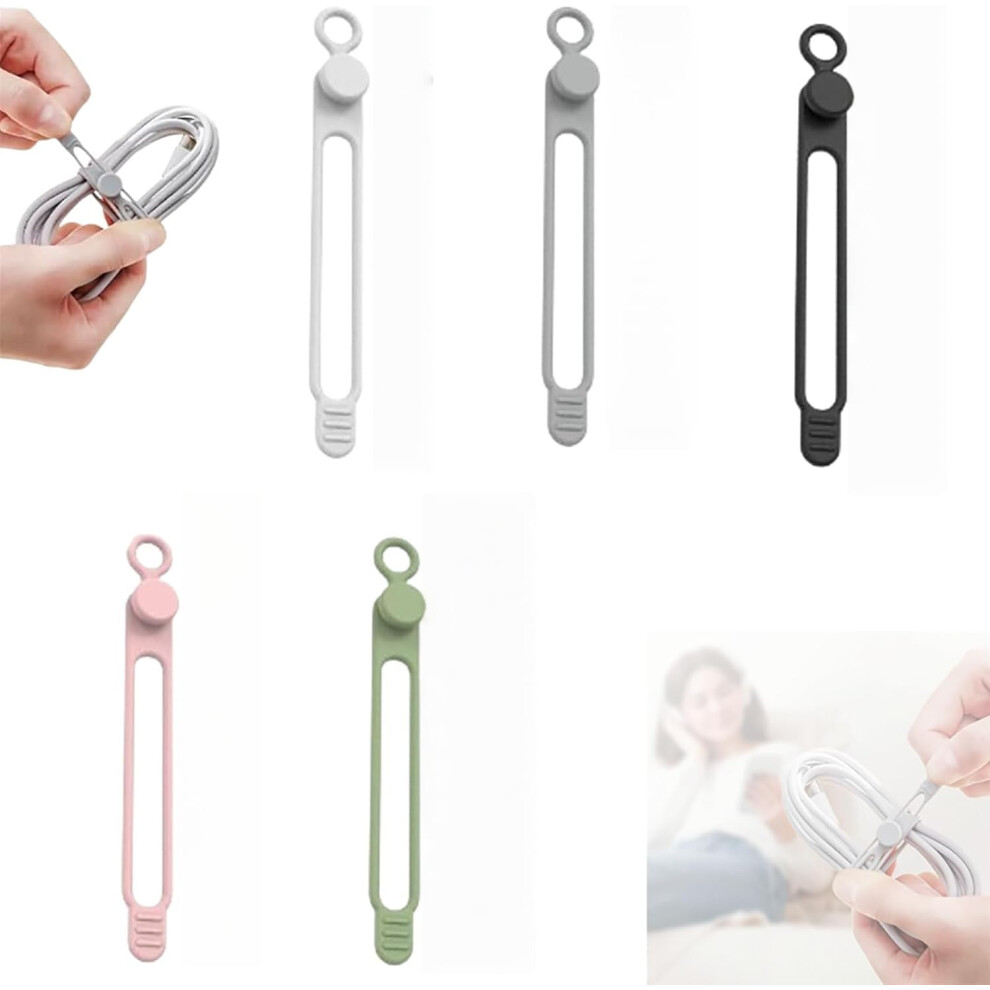 Reusable Silicone Cable Organizer Set 5 Pack, Flexible Multi Purpose Cable Ties For Home And Office 9045646554075