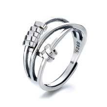 S925 Sterling Silver Spinner Ring for Women, Adjustable Fidget Band for Anxiety and Stress Relief