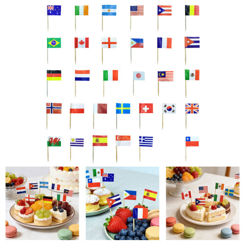 100Pcs Multicolor International Flag Toothpicks Cupcake-Qatar 2