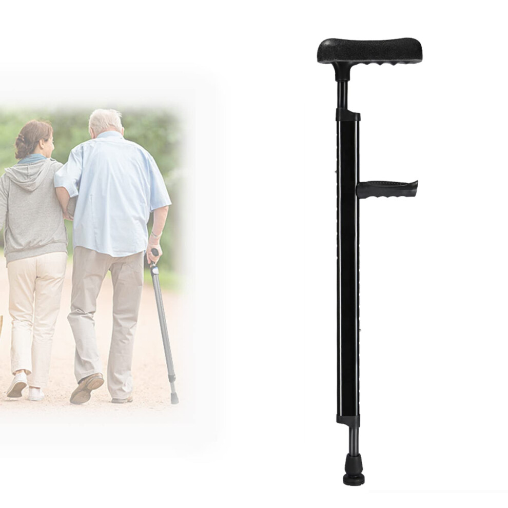 Black Adjustable Underarm Crutches For Adults, 2 In 1 Ergonomic Aluminum Walking Crutches With Soft Pads,