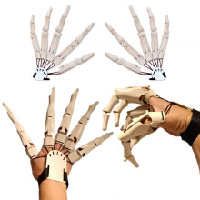 Halloween Skeleton Gloves with Articulated Finger Extension, Realistic White Hand Props for Costume Party