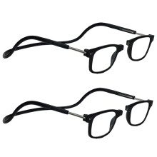 2 Pack Blue Light Blocking Reading Glasses 3.0x with Adjustable Magnetic Bridge Bifocal Black