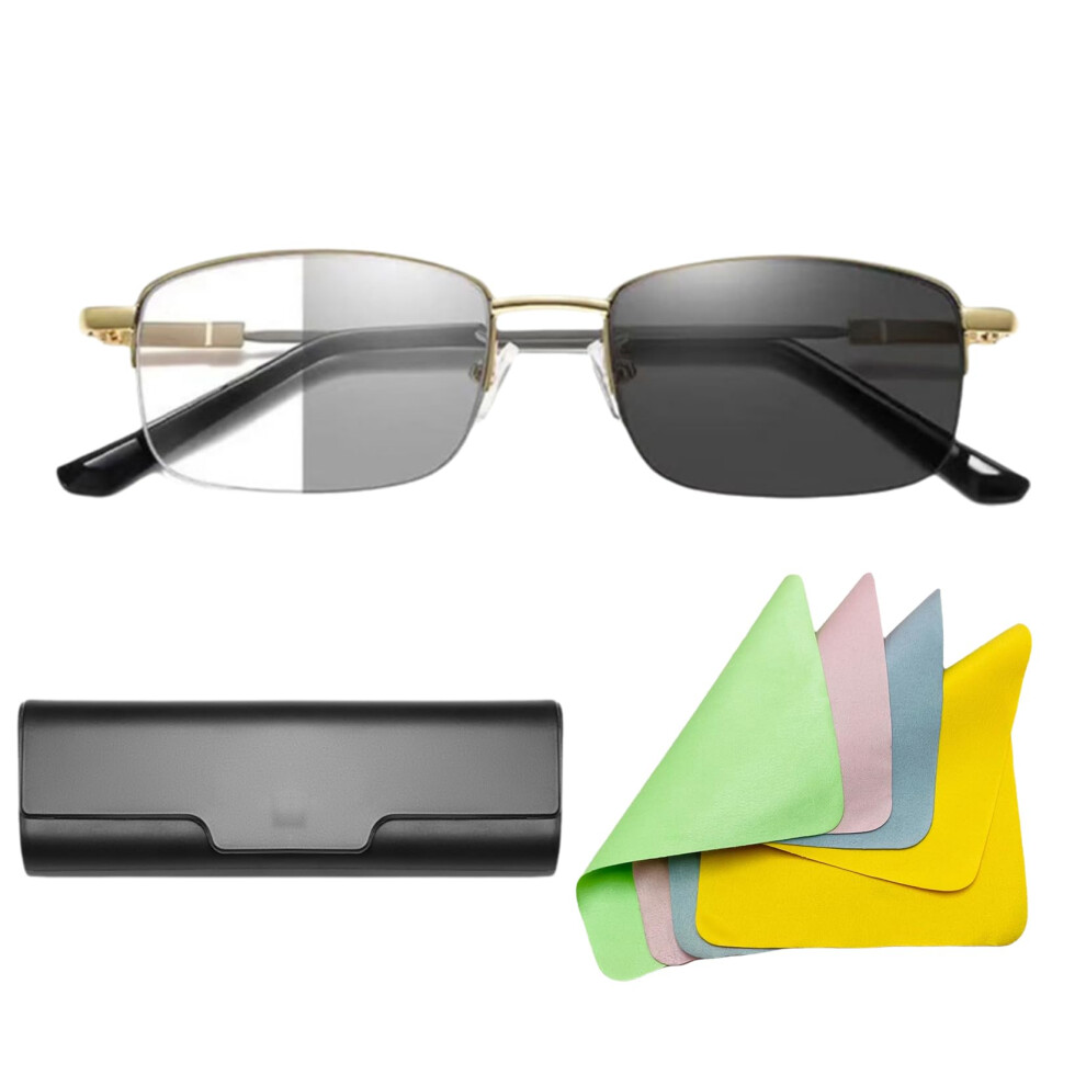 Gold Multifocal Reading Glasses 2 Pack, Clear 2x Magnification, Intelligent Zoom, Lightweight Fit