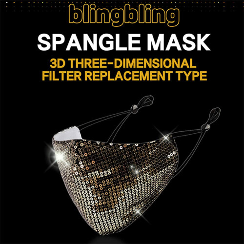 Fashion Face Mask Silver Spangle Design with Replaceable Filter Pocket Washable Reusable Breathable 1