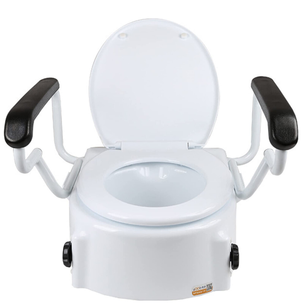 Raised Toilet Seat with Lid and Removable Padded Handles, Elevated Bathroom Safety Riser for Elderly and Disabled