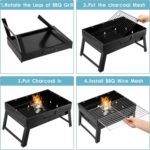 Kulgrill i rustfrit stål, foldbar BBQ, kompatibel med grill og ryger 1