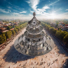 3D Metal Temple of Heaven Puzzle Kit, Stainless Steel DIY Model for Adults, Intricate Crafting Silver