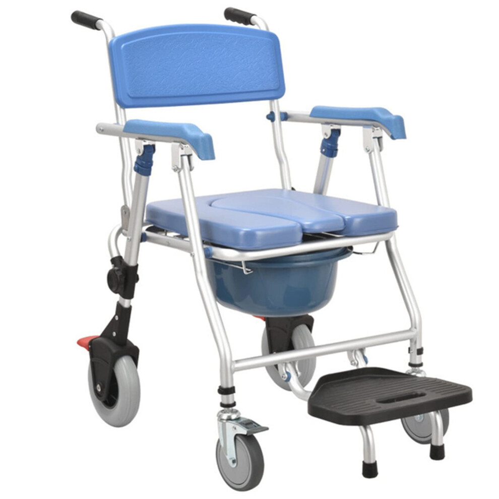Foldable Shower Wheelchair Commode Chair with Wheels for Elderly and Disabled, Waterproof Seat, Detachable Bucket