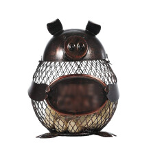 Vintage Wrought Iron Piggy Bank Coin Bank with Curled Ear, AntiDrop Design, Coffee Finish Gift for Kids