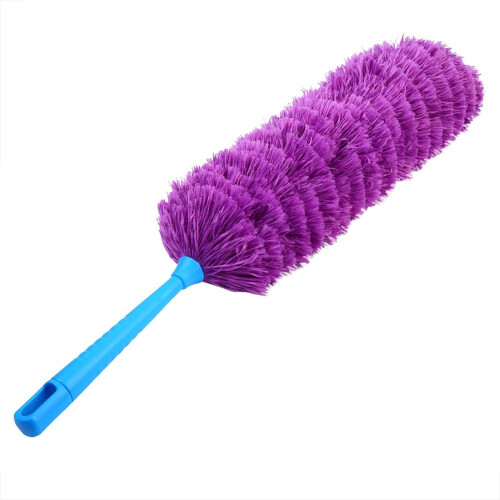 Microfiber Electrostatic Duster for Home Cleaning, Flexible Long Handle, Reusable Scratch Purple