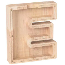 Wooden Piggy Bank with Name, Large Transparent Alphabet Letter Money Box for Kids (E)