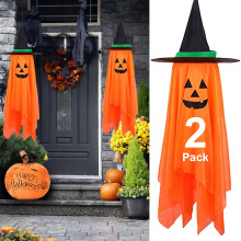 Halloween Decorations 2 Pack Pumpkin Wizard Hat Hanging Ornaments for Indoor Outdoor Home Garden