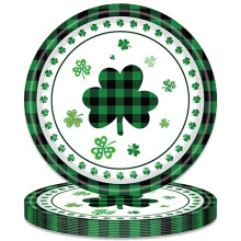 St Patrick's Day Paper Plates 7 Inch Green Shamrock Disposable Dinnerware Set of 16 for Irish Holiday Party
