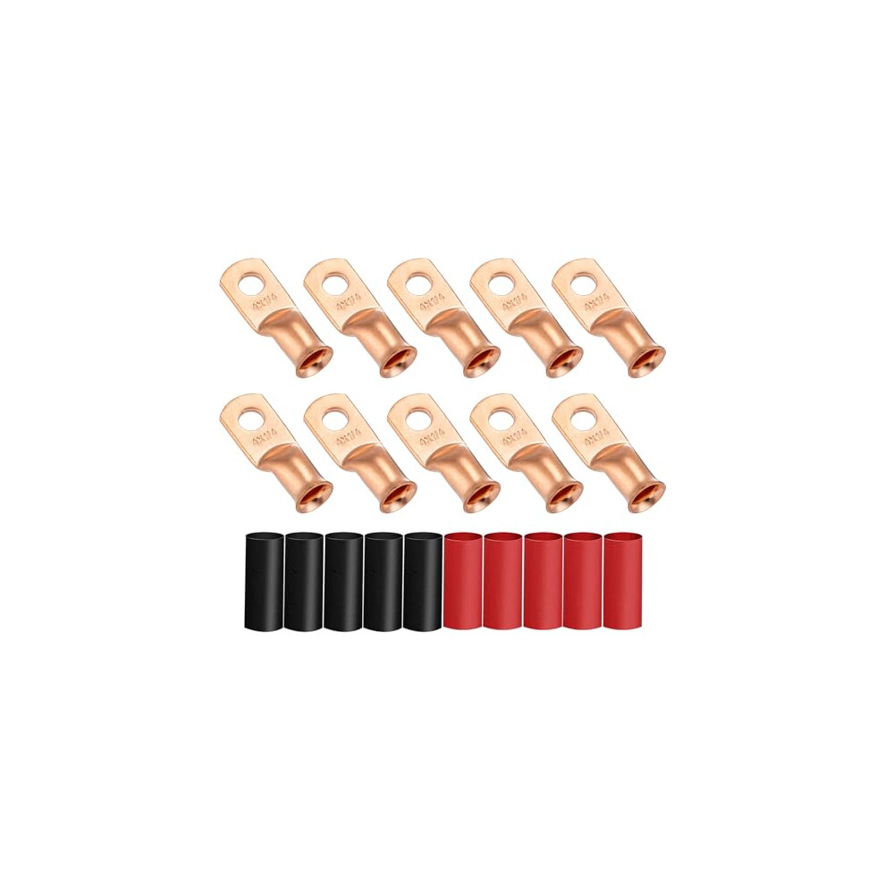 10Pcs 4 Awg Copper Battery Cable Lugs 1/4 Inch Ring Terminals Kit, Conductivity, Heat Shrink, Corrosion Resistant 9351714764452