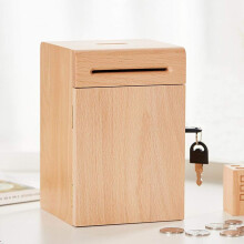 Wooden Piggy Bank with Lock, Large Capacity Solid Wood Money Box for Coins and Cash Saving Home Decor
