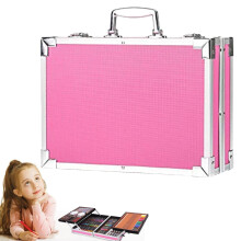 145 Piece Kids Art Kit Watercolor Pen Set with Durable Aluminum Case and Bright Pink Design