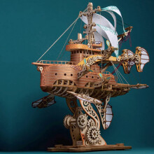 3D Wooden Spaceship Puzzle for Adults DIY Steampunk Mechanical Model Kit with LaserCut Precision Parts
