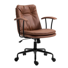 Office Desk Chair Leather Ergonomic Swivel with Adjustable Height and Back Support, Light Coffee Upholstered Study Chair
