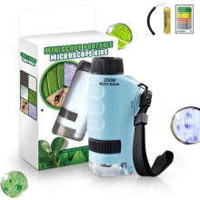 Kids Microscope Blue Mini Handheld Microscope for Kids Educational Science Toy Beginner Set