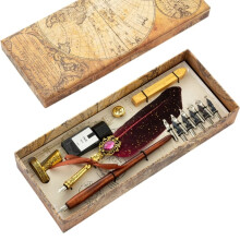Calligraphy Pen Set with Metal Fountain Pen, Feather Design, 10 Nibs, Smooth Ink Flow, Gray Gift Set