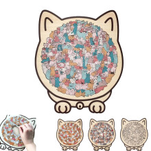 135 Piece Wooden Cat Shaped Jigsaw Puzzle for Adults, Irregular Pieces, Morandi Color Decorative Silhouette