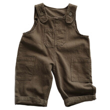 Children Retro Cotton Overalls Spring Autumn-dark brown 130cm