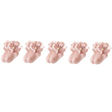 Pack Of 5 Girls Ankle Socks Pretty Ribbon Elements-Pink M