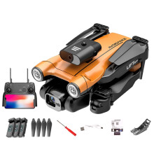 S163 Mini Drone with 4K Dual Camera and Obstacle Avoidance, Brushless Motor, 3 Batteries, Orange