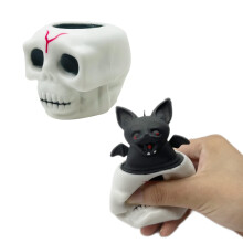 2 Pcs Halloween Stress Relief Squishy Set Skull and Bat Cup Toys for Kids and Adults Gift