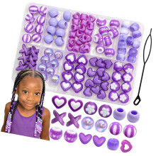 Fashionable Hair Decorations Kit With 100 Colorful Beads-Purple