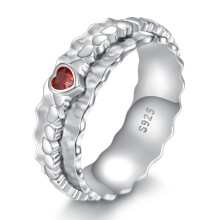 Spinner Ring for Anxiety Women with Heart Gemstone Accent, Hammered Wide Band Anti Stress Fidget Ring Red 7