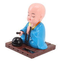 Blue Solar Monk Figurine with SolarPowered Motion, Automatic Nodding Lucky Monk Dashboard Decor