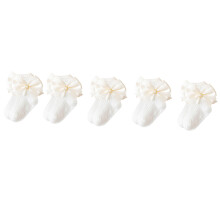 5 Pairs Girls Stylish Lace Socks Including Ribbons-White M