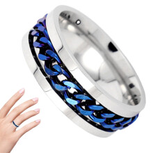 Blue Moissanite Thermogenic Spinner Ring Size 5 for Women, Stainless Steel, Precise Fit