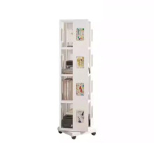 360 Rotating Bookshelf Tower, Tall White Steel Corner Bookcase for Small Spaces Home Office
