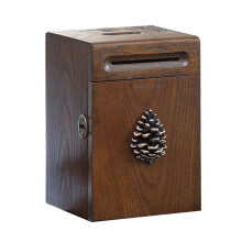 Solid Wood Piggy Bank Money Box with Rustic Brown Pine Cone Design, NatureInspired Kids Gift Decor