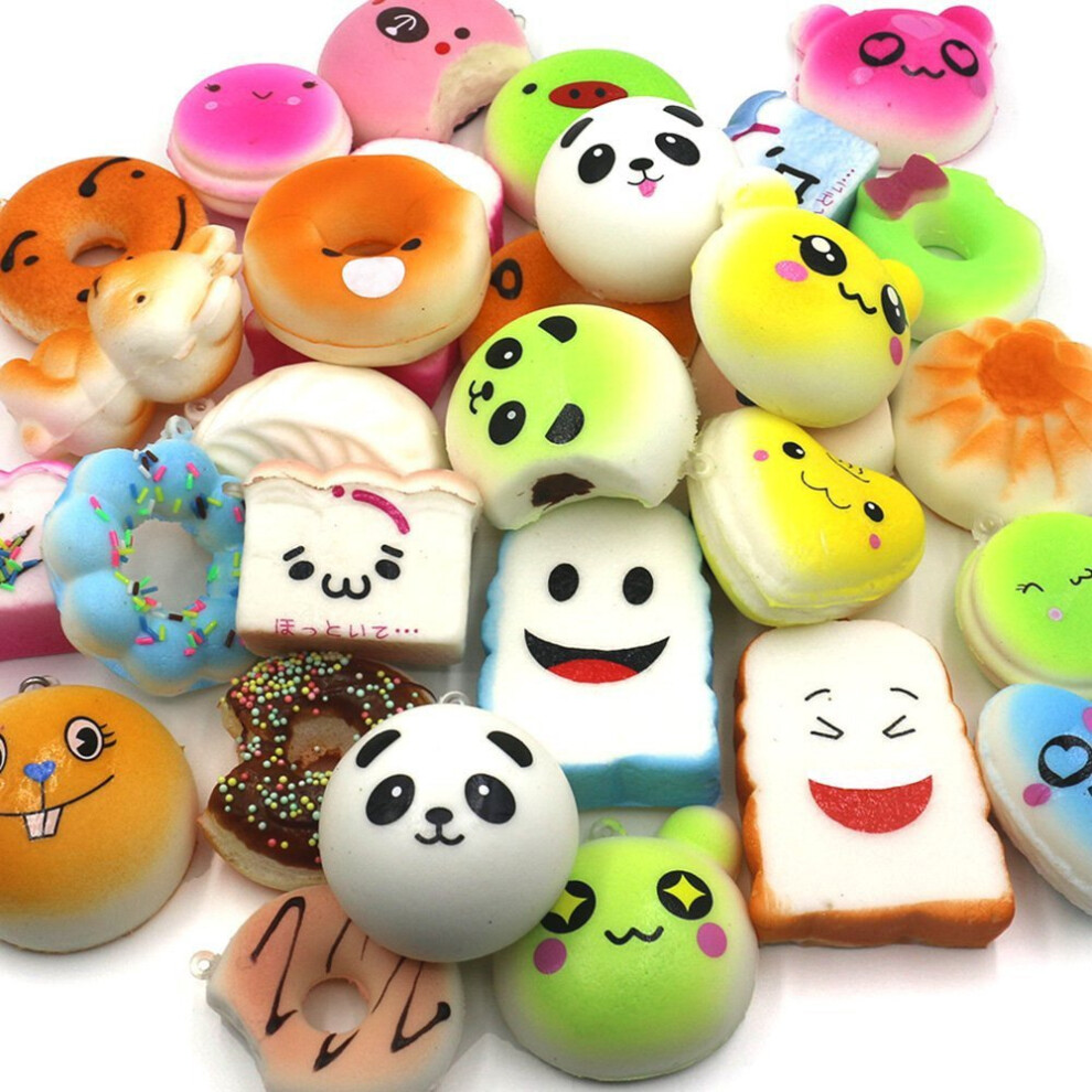 12Pcs Random Kawaii Squishy Charms Set Soft Cake Panda Bread Buns Keychain Phone Strap 9351714746731