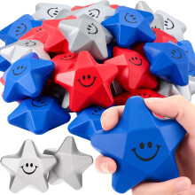 36 Pack Patriotic Star Stress Balls Bulk, Red Silver Blue Foam Smile Face, 4th of July Party Favors