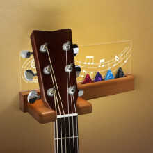 Guitar Wall Mount Stand with LED Lighting, USB Powered Wood Acrylic Hanger, Pick Slot