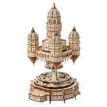 3D Wooden Puzzle Castle in the Sky Model Kit with LED Light Display, No Glue, Desk Ornament 521PCS
