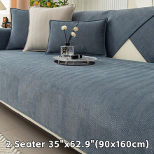 (Blue Gray, 2 Seater 35"x62.9"(90x160cm)) 1pc Chenille Ribbed Sofa Cover - Couch Covers for Sofa - Pet-Friendly Non-Slip Couch
