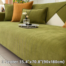 (Green, 3 Seater 35.4"x70.8"(90x180cm)) 1pc Chenille Ribbed Sofa Cover - Couch Covers for Sofa - Pet-Friendly Non-Slip Couch