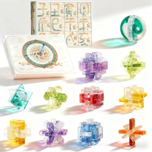 3D Wooden Puzzle Set for Adults, 12 PCS Luban Lock Brain Teaser Game for Reverse Thinking Training and Desk Display Gift