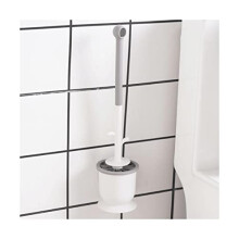 Wall Mounted Toilet Brush and Holder Set with Soft Bristles and Hygienic Drainage Design, White Gray
