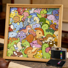 Wooden Puzzle Frame Dinosaur Theme DIY Coloring Craft Kit with 24Color Markers for Kids and Adults