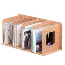 CD Storage Rack, Desktop CD and DVD Organizer with Four Compartments, Natural, 34 x 16 x 16 cm