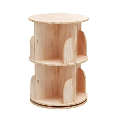 3 Tier 360 Degree Rotating Bookshelf Tower, Solid Wood Bookcase with Double Layer Base for Small Spaces
