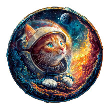 Space Cat Wooden Jigsaw Puzzle for Adults 300 Pieces Large Unique Shape Gift 13.4'x13.2'