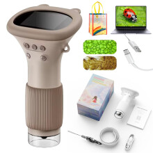 Digital Microscope 200x Zoom with 2'' Display for Kids Educational Gift Brown
