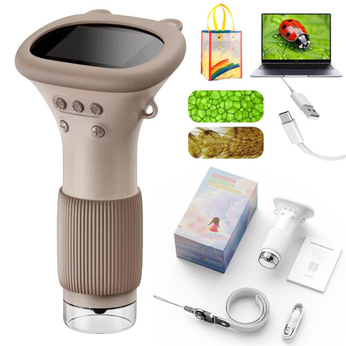 Digital Microscope 200x Zoom with 2'' Display for Kids Educational Gift Brown